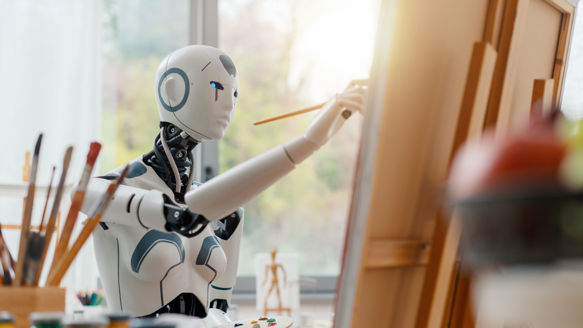 a robot painting a picture